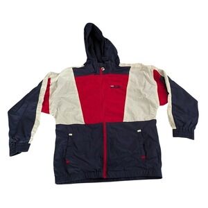 Men's Fila Color Block Hooded Windbreaker Jacket Navy Red White‎ Medium Y2K
